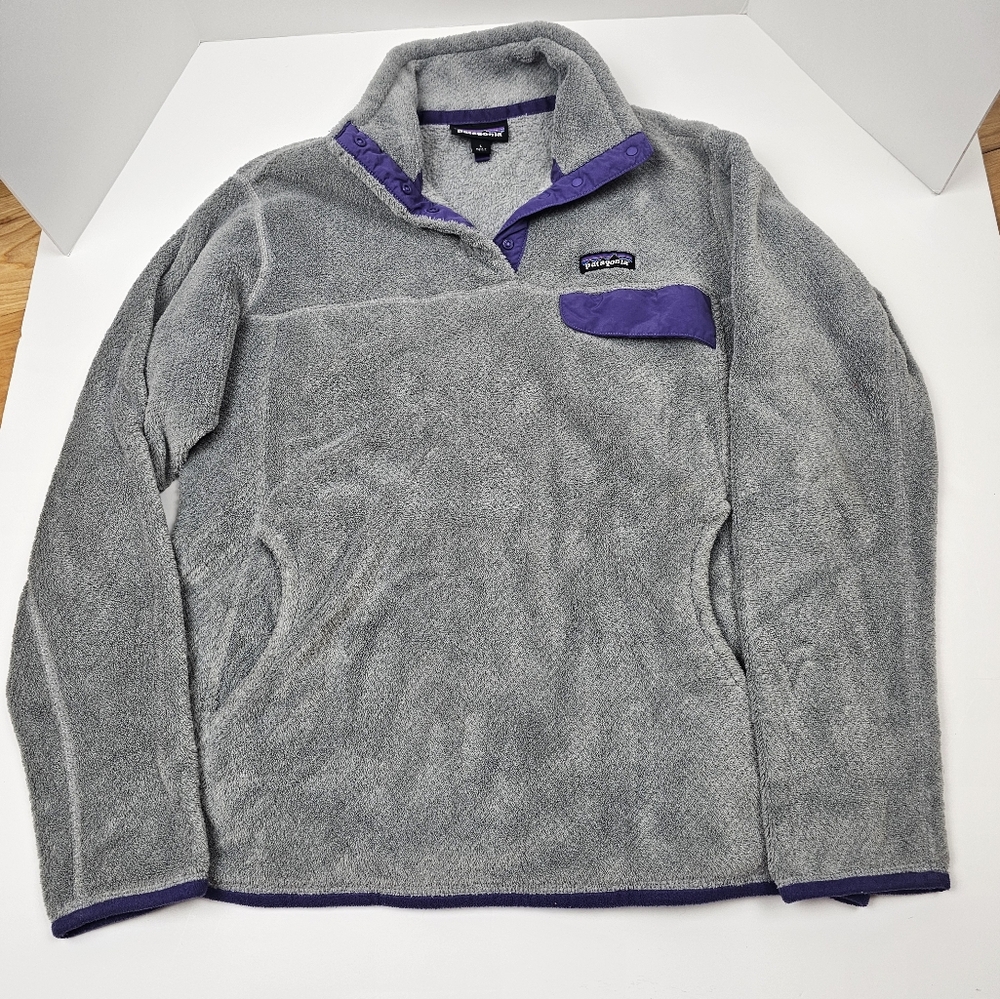 Patagonia Re-Tool Snap L Pullover Fleece Medium Gray Lightweight Kangaroo‎ Pouch
